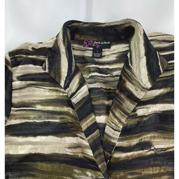 Peck & Peck Womens Sz L Satin Striped Sheer Jacket Lightweight Metallic Gold - Picture 3 of 6